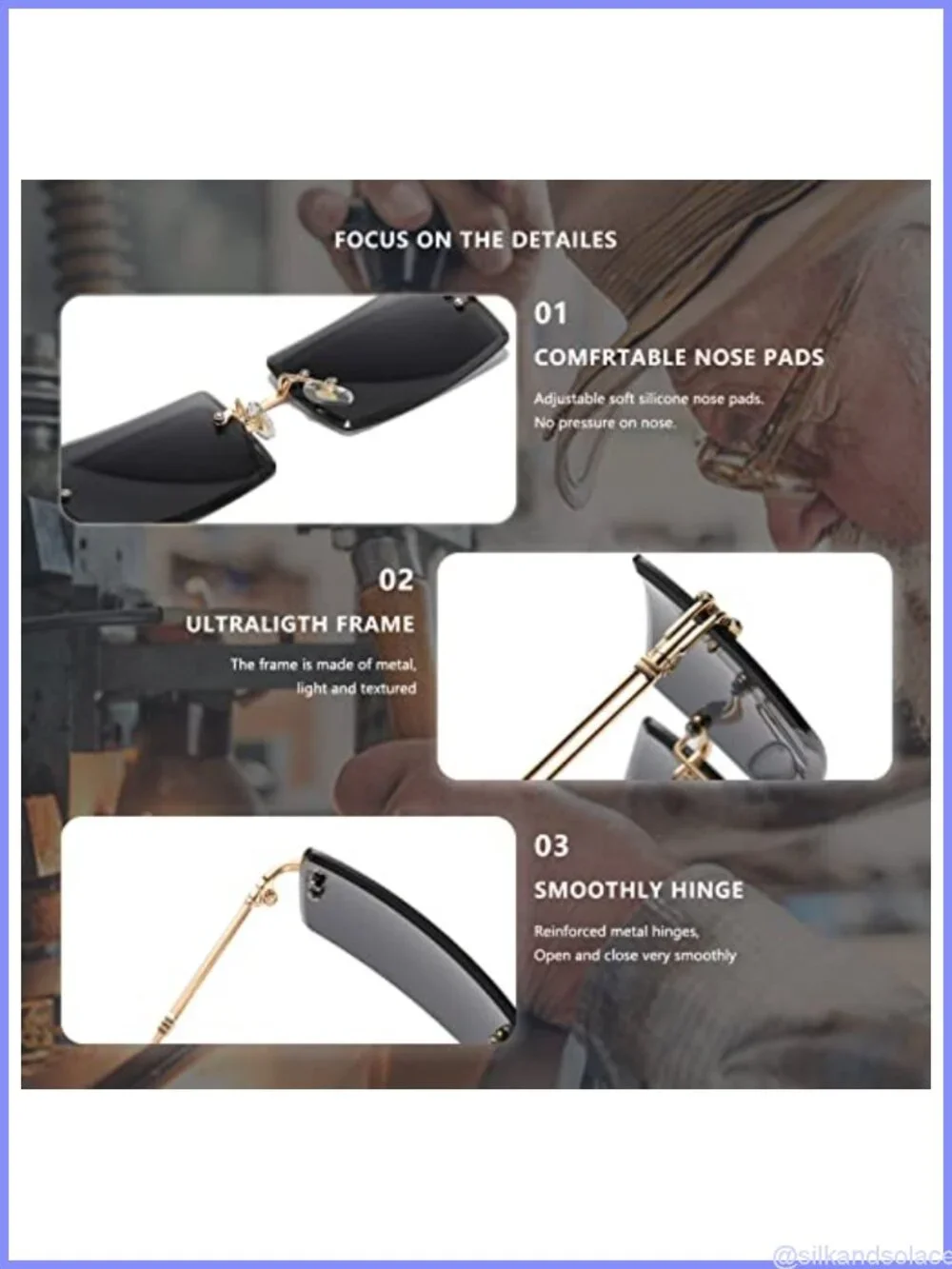 Rimless Square Metal Frame Sunglasses Retro UV400 Lightweight Unisex